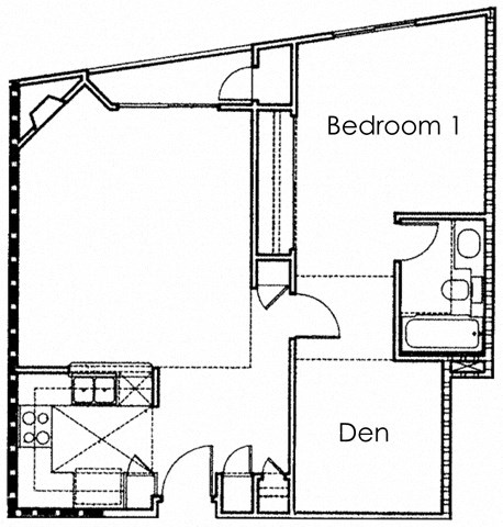 Floor plan for 1 bed, 1 bath, 749 sqft